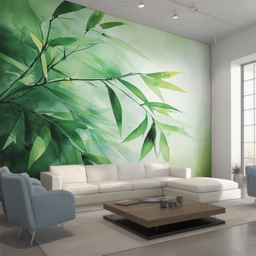 Genérico Decoracion Papel Pintado Hojas de Bambú, Fotomurales Hoja Verde Papel Pared Tejido No Tejido Murales de Pared 250x175 Salon Dormitorio Decorativa W&43
