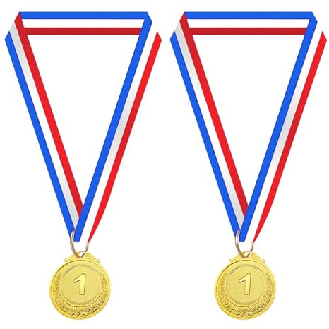 YCSONLY 2PCS Gold Medals, Metal Medal with Ribbon for Adults Kids for Kids/Adults/Student/Athlete 1st Medal Medals for Competition/Sports/Party Decoration