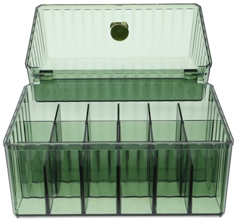 Healvian Organizador de Maquillaje Transparente con Tapa Abatible Caja de Almacenamiento para Escritorio en Color Verde Claro Soporte para Lápiz Labial y Cosméticos para Dormitorio