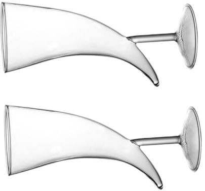 Genérico Copas de Vino Creativas Forma de Cuerno, Vidrio Transparente, Juego de 2 Piezas, Copas de Cóctel Originales para Hogar y Fiestas, Diseño Innovador y Fácil Limpieza