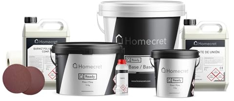 HOMECRET Microcemento para SUELOS BAÑO 5 m² | KIT COMPLETO | Zona Húmeda | Textura Grano Medio | Acabado Mate | 5 m² | Color CEMENT