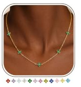 ZHESHY Goldkette Damen Halskette mit Geburtsstein Kleeblatt Anhänger Kette | 14K Vergoldete Wasserfest Goldkette, Verstellbare Goldene Kette für Freundin Frauen Mädchen,Schmuck,Geburtstag Geschenk