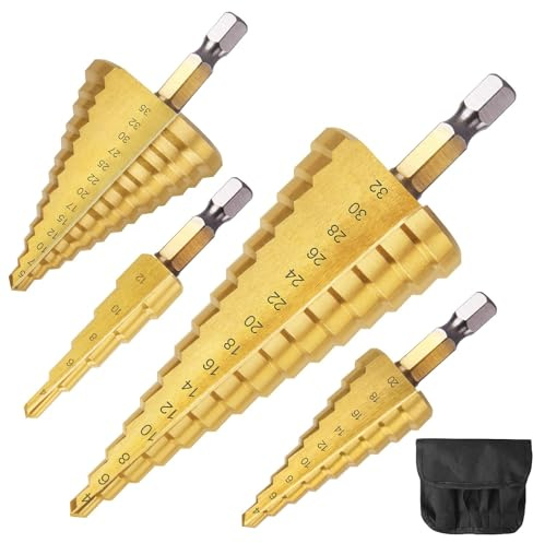NUTKIT Broca Escalonada,4PC Broca Cónica HSS Titanio,4-32/4-20/4-12/5-35mm