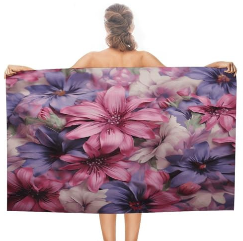 Telo mare per adulti con fiori viola e rosa. Morbido e assorbente, ideale per la spiaggia e la piscina, perfetto per viaggi, sport, nuoto, campeggio, accessori da spiaggia, ideale come regalo per le v