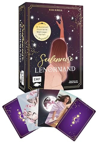 Lenormand-Kartenset: Seelenreise Lenormand: 36 kunstvoll illustrierte Wahrsage-Karten mit Begleitbuch | Edle Box mit Magnetverschluss und Goldfolie