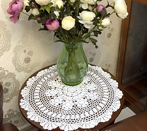 laivigo Neue handgefertigte Häkelmütze Baumwolle Spitzen rund Tischdecke Deckchen Spitzendeckchen, 53,3–58,4 cm, baumwolle, weiß, 104