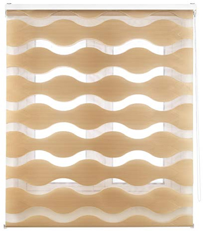 Blindecor Lira Wellen – Doppelrollo Tag und Nacht, Beige, 160 x 180cm (Breite x Höhe)