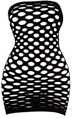VicSec Damen Mesh Dessous Einteiler Schwarz Sexy Minikleid Fishnet Babydoll Nachtwäsche Transparent Einheitsgröße Trägerloses Hemd (große Größe)