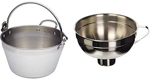 KitchenCraft Home Made Maslin Pan/Jam Pan for Induction Hob, Stainless Steel, 4.5 L & Home Made Jam Funnel, Traditional, Stainless Steel, 14.5 cm