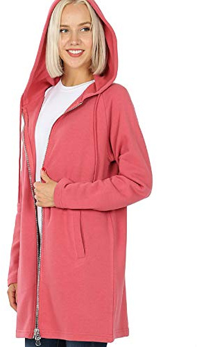 MixMatchy Women's Casual Oversized Fit Long Sleeve Zip Up Hoodie Tunic Fall Sweatshirt Jacket (S-3X) Rose LX