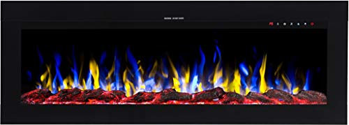 AFLAMO Diamond - Caminetto elettrico da incasso, due potenze di riscaldamento (750-1500 W), applicazione mobile, tecnologia LED (153x45x17)