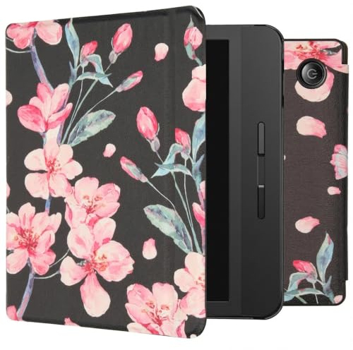 iMoshion Buchhülle kompatibel mit Tolino Vision 5, Flip-Hülle, E-Reader-Hülle Blumen schwarz