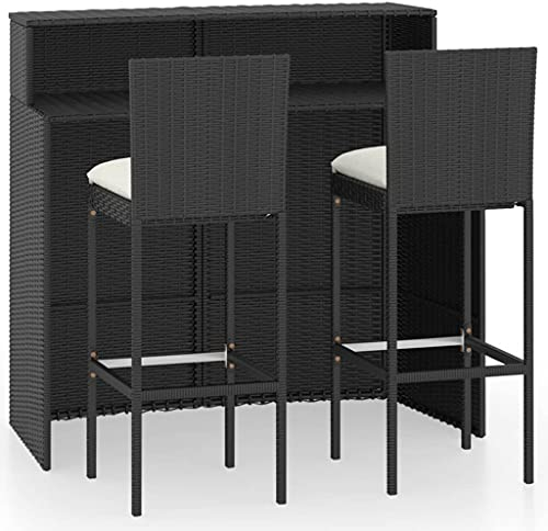 vidaXL Gartenbar Set 3-TLG. mit Kissen Theke Bar Tresen Gartentheke Bartisch Barhocker Stehtisch Barstuhl Gartenmöbel Gartenset Sitzgruppe Schwarz