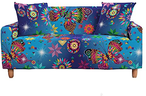 Mateju Sofabezug Sofaüberwürfe 1/2/3/4 Sitzer, Schmetterling Bedruckte L Form Stretch Sofa Abdeckung Antirutsch Couchbezug Sesselbezug für Wohnzimmer Wohnkultur (Bunte Geometrie,2-Sitzer 145-185cm)
