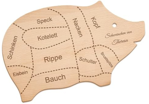 Maverton Schneidebrett Schweinchen mit Gravur - aus Buchenholz - Brotzeitbrett Küchenbrett - Größe: ca. 30x18cm - für Frauen - zum Geburtstag - zu Weihnachten - Schweinchen