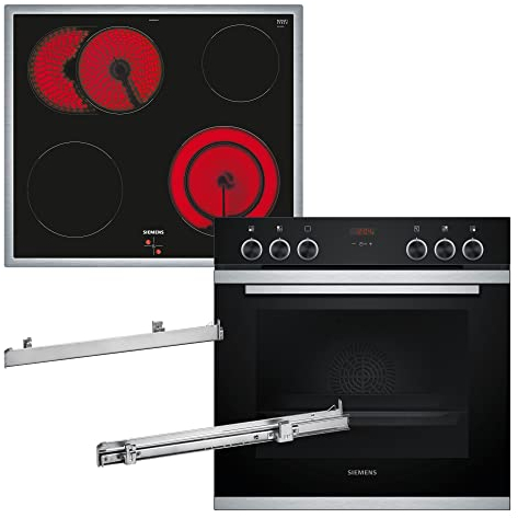 Siemens EQ311KA1ZM Einbau-Herd-Set iQ300, Integrierbare Herd-Kochfeld-Kombination 60 cm breit, Dampfunterstützung, Schnellaufheizung, 3D Heißluft, Bräterzone, Schwarz