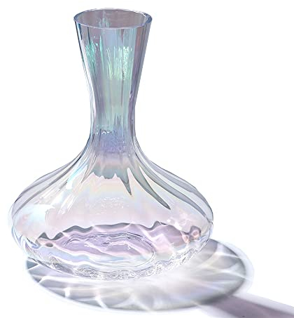 STARRY G Carafe à décanter pour vin rouge, carafe à décanter pour vin, carafe à décanter colorée irisée en forme de ondulations verticales, carafe à décanter en verre cristal sans plomb de 2,1 l pour