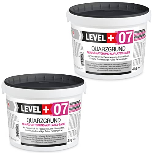 LEVEL PLUS 07 Quarzgrund 8 kg, Putzgrund Haftgrund weiß, Grundierung mit Quarzsand für Beton Putz, Primer Innen Außen, Schnell trocknend und Frostbeständig