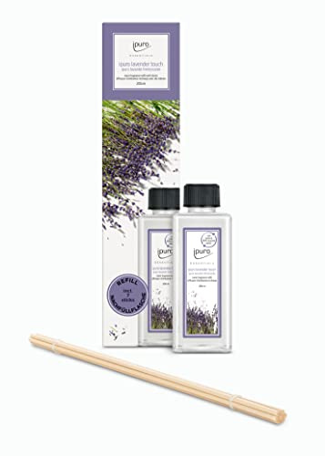 ipuro lavender touch - preiswerter Raumduft Nachfüller mit besinnlichem Lavendel - Duftöl Refill mit Duftstäbchen - Raumduft Diffuser Nachfüllflasche 200ml - Raumduft Nachfüllflasche inkl Duft-Sticks