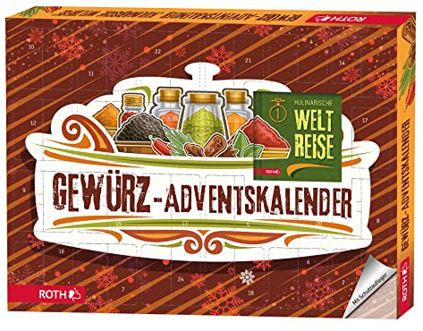 ROTH Gewürz-Adventskalender 2025-24 hochwertigen Kräutern und Rezeptbuch „Kulinarische Weltreise“, Weihnachtskalender mit Gewürzmischungen