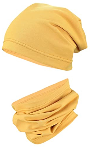 TupTam Kinder Beanie Mütze Schlauchschal Set Übergangszeit, Farbe: Senfgelb, Größe: 48-50