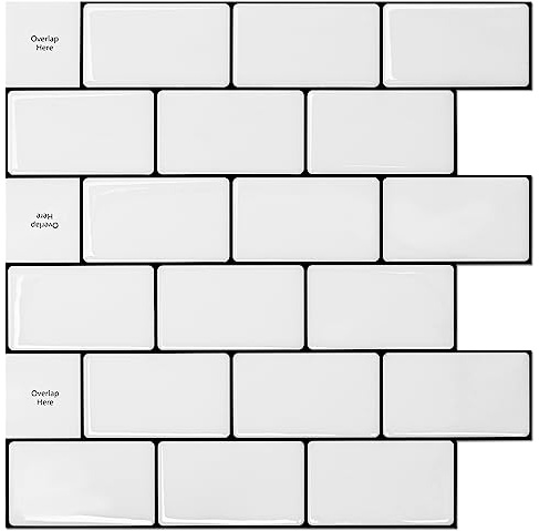 Art3d Backsplash Tile for Kitchen Peel and Stick, 10-Sheet Stick on Subway Tiles for Kitchem, Bathroom Back Splashes, 12x12, Warm White with Black Grout, A17003WB