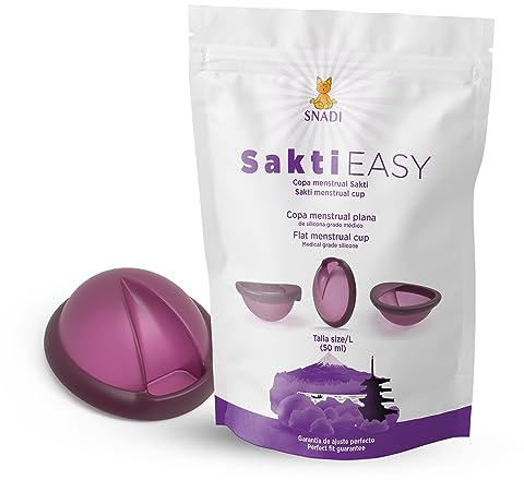 Snadi - Disco Mestruale Sakti EASY | Design Ergonomico e Rimozione Facile | Alta Capacità di 50 ml | Sostenibile e Riutilizzabile | 1 Unità, Silicone | Vestibilità Perfetta | Donne Attive
