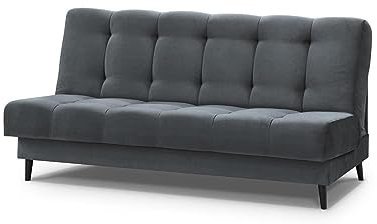 Mars Meble Schlafsofa Nancy Sofa mit Schlaffunktion Bettkasten Polstersofa aus Velour 195 cm Dreisitzer mit Holzbeine, Stoff: Paros 06 - anthrazit