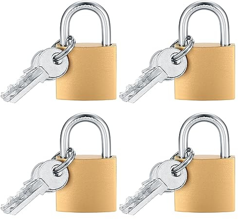 4 Pcs Small Keyed Padlocks with Keys, Pad Locks,Solid Brass Padlock with Key, Lockers Locks with Same Keys for Toolbox, Sheds, Storage Unit, Gym, Fence, Lockers Padlocks