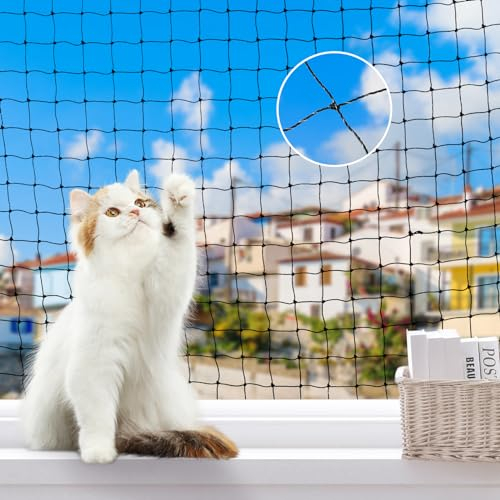 Lewondr Katzennetz für Balkon, 6x3m Katzennetz Drahtverstärkt, Katzenschutznetz Witterungsfest mit Befestigungsseil, Nägel, Kabelbinder, Schutznetz Katzen für Balkon, Fenster, Treppe, Terrasse