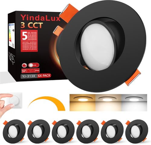 Einbaustrahler LED Dimmbar 5W Schwarz Flach LED Spots 230V, IP44 Deckenspots 45° Schwenkbar Einbauleuchten 68-80mm EinbauØ, Warmweiß Neutralweiß Kaltweiß Einbauspots für Badezimmer Küche, 6er Set