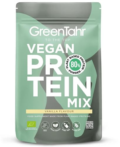 Green Tahr Proteína Vegana de Guisante, Cáñamo y Arroz Vainilla, Proteína en Polvo Vegetal Sin Lactosa 80%, Sin Gluten ni Azúcares Añadidos, Proteínas para Masa Muscular, Vegan Protein Powder, 750g