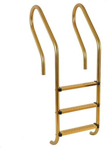 Bubinblau 3/4 Tread Stainless Steel Pool Ladder, Gold Pool Steps for Inground Pools, Non-Slip Stainless Steel Steps, 440Pound Capacity, for Indoor/Outdoor Pools,3 steps