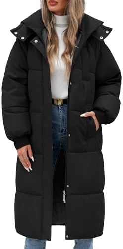 Vancavoo Abrigos de Acolchado para Mujer Chaqueta Larga con Capucha de Invierno Cálido y Elegante Coat Abrigo Largo Gruesa para Exteriores(Negro,XL)