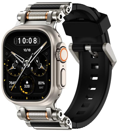 TAURI for Apple Watch Ultra 3/2/Ultra Strap 49mm [Stainless Steel Metal Connector + Liquid Silicone] Adjustable Band for SE 3 / Series 11/10/9/8/7/6/5/4 46mm/45mm/44mm Men Women, Black