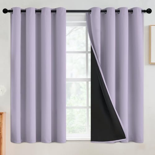 SimpleHome 100% Blackout Curtains for Bedroom,Thermal Insulated Lilac Grommet Window Drapes Room Darkening Curtains for Living Room with Black Back,52 x 54 Inch,2 Panels