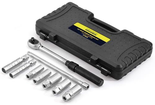 9-Piece Magnetic Spark Plug Socket Set with 3/8 Inch Drive Torque Wrench,72 Tooth 10-45 Ft.Lbs (13.5-61Nm) CR-V Steel Swivel Spark Plug Set 9/16, 5/8, 3/4, 13/16 Inch & 14,16,18mm with Extension Bar