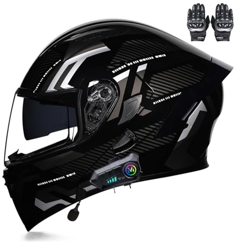 Beyswage Motorradhelm Klapphelme Integralhelm klappbar mit Bluetooth Doppelvisier, Herausnehmbares Futter, ECE-Zertifizierter Motorbike Helmets für Erwachsene Herren Damen M-XXL(55-62CM)