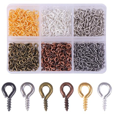 TRKETK 600 Pezzi Occhielli a Vite Piccoli, Mini Ganci Avvitabili 8 x 4 mm Ganci a Vite con Occhiello Filettato Vite Autofilettante Ganci Anello per Creazione di Gioielli Fai da Te, Sei Colori