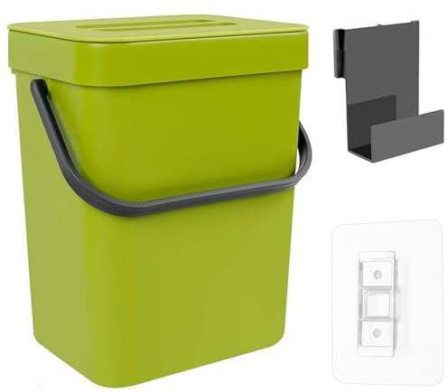 WEIWUXIAN 3L Biomülleimer Küche Klein, Komposter Mülleimer mit Deckel, Aufhängbarenzum Komposteimer, Tischabfalleimer, für Bad, Küchen, Büro, Camping(Grün)