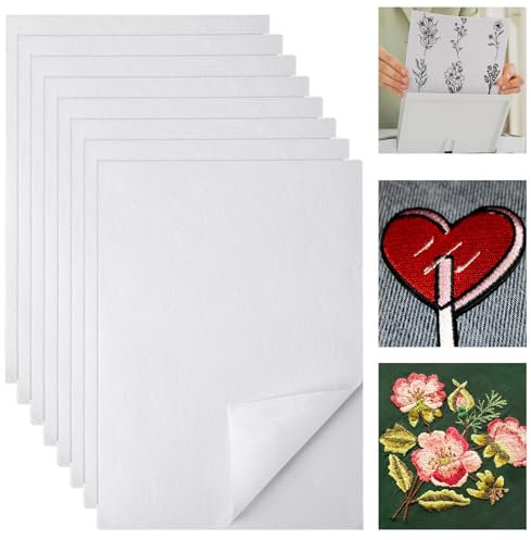 8 PCS A4 (29,7x21cm) Stickvlies Selbstklebend Wasserlöslich，Bedruckbares Stickpapier für Stickvorlagen wasserlöslich, ideal für präzise Hand- und Maschinenstickerei!