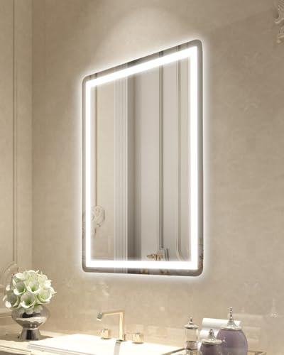VEVOR Specchio da Bagno a LED 60 x 80 cm Montaggio a Parete con Illuminazione Frontale e Retroilluminata, Specchio Antiappannamento con Memoria con Luci, Specchio Dimmerabile con Temperatura 3 Colori