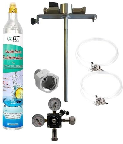 GASTROBEDARF WESTERBARKEY GDW Zubehörset für 5l Dosen Partyfass mit 5l Dosenadapter, 425g Soda-Flasche Co2, Bierschlauch, Co² Schlauch, Druckminderer mit Füllstandsanzeige