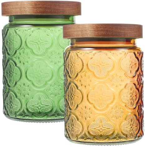 MOLUCKFU 2piezas Tarro De Almacenamiento Sellado De Vidrio Con Tapa De Madera Para Dulces Para Cocina Amarillo y Verde