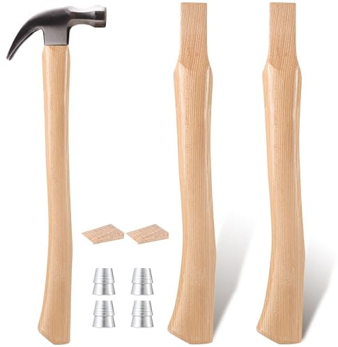 RattanView 2 Pcs 18 Inches Hammer Handle Replacement Wood Curved Replacement Handle with 2 Wooden and 4 Iron Wedges for Axe Tool Handle