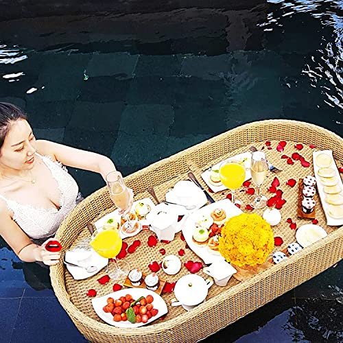 DRFGHK Floating Tray for Pool, Large Floating Spa Hot Tub Bar Drink and Food Table Refreshment Tray for Pool or Beach Party Float Lounge, 100x50x20cm / 39x19.6x7.8inch,Yellow