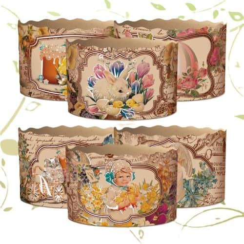 10er Set Osterbrot Back Papier Einwegbackform Osterkuchen Kulitsch Viktorianische Motiv D13cm / 550ml