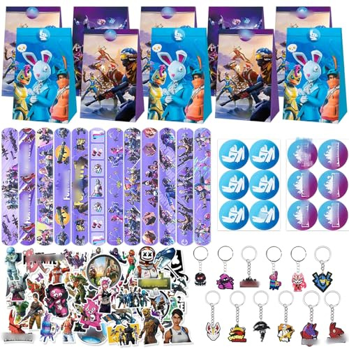 Game Party Bag Fillers, Video Gaming Kids Party Bags Favours, Birthday Gift Party Bags, Gaming Birthday Party Supplies, Party Goodie Bags Slap Bands Stickers Keyrings for Gamer Birthday Supplies