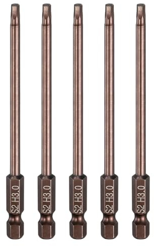 sourcing map 5pcs Flat Hex Head Drill Bit H3.0 (3mm) Magnetic Tip 1/4 Hex Shank 100mm (4) Long S2 Steel Metric Hexagonal Screw Driver Screwdriver Bits Wrench Socket, Copper Tone