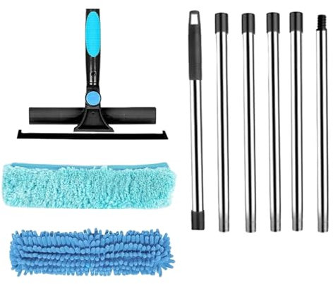 Iouyjiu Plumeau à Long Manche | Plumeau pour Plafond avec Perche Extensible | Accessoire De Nettoyage Réutilisable en Brosse pour Toiles D Araignée Ventilateur Mur Fenêtre Meuble Et Espaces